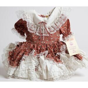 NWT Lid'l Dolly's Burgundy Floral Southern Belle Ruffle Pageant Dress Lace 3T